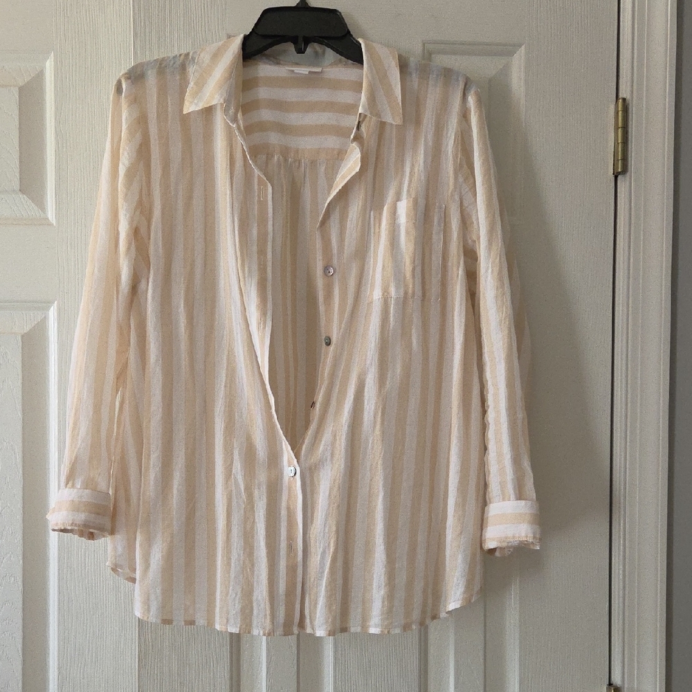 J. Jill Beige and White Striped Blouse